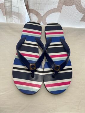 Striped Navy Flip Flops with Pink & White Accents